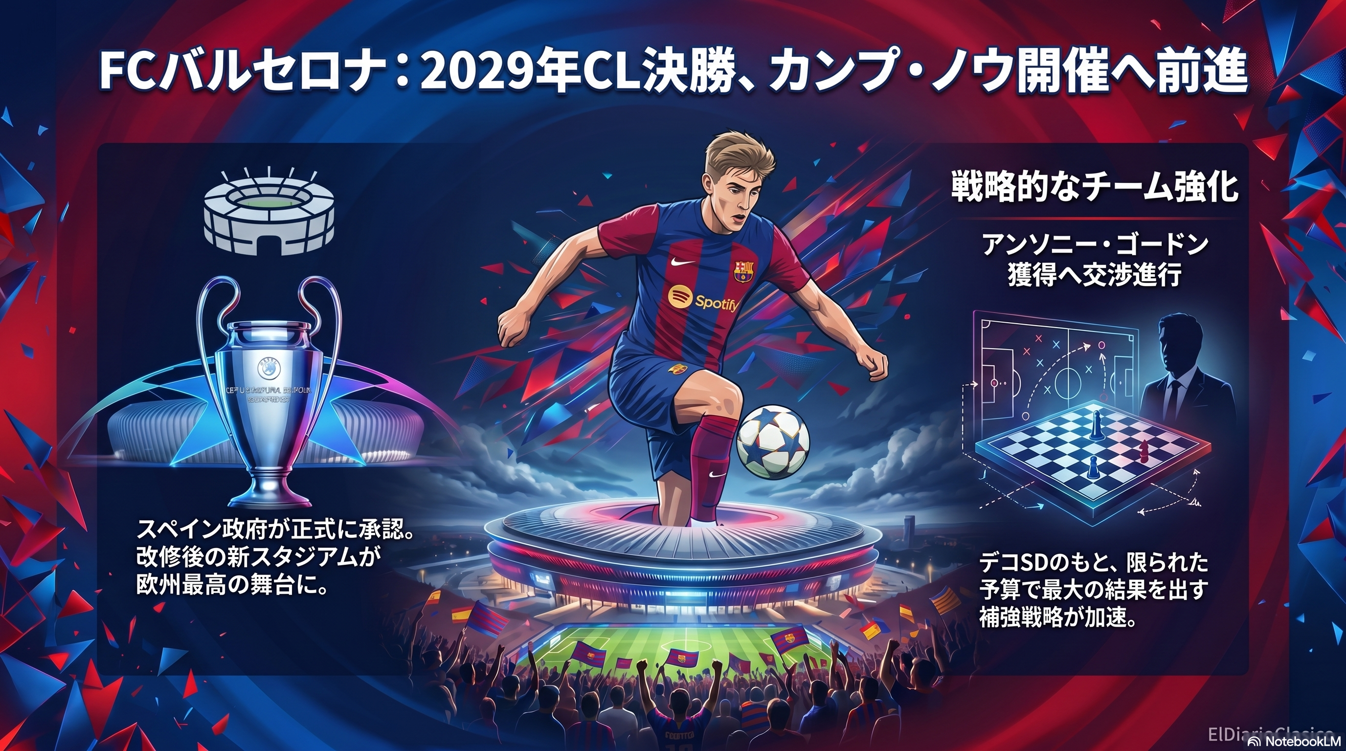 2029年CL決勝の舞台へ、カンプ・ノウ改修と新戦力獲得で加速するバルサの未来 | FCバルセロナ のサムネイル画像
